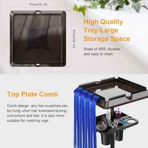 Salon Tray Cart with Extra Storage Space, Salon Rolling Tray, Adjustable Height Salon Tray on Wheels, Removable Hair Extension Tool Tray for Hairdressers, Color Tray for Salon Home Use