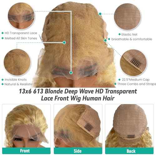 Licoville Blonde Lace Front Wig Human Hair Pre Plucked Curly Blonde Wig HD Transparent Deep Wave 613 13x6 Lace Front Wigs Human Hair 180% Density 28 Inch 613 Frontal Wigs for Black Women