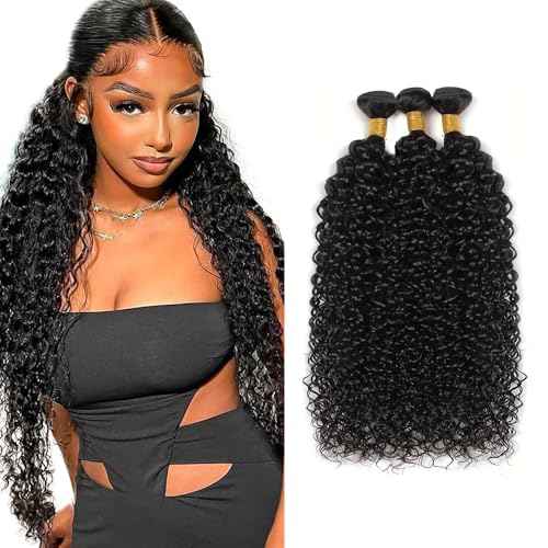 24 26 28 inch Human Hair Bundles Curly Bundles Human Hair #1B Kinky Curly Bundle Quick Weave Natural Black Color 300g