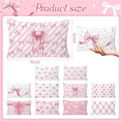 30pcs Pink Bow Makeup Bag Coquette Cosmetic Bags for Women Elegant Bow Preppy Pink Pouch Travel Toiletry Bag Bow Themed Thanksgiving Christmas Gifts for Women Girls