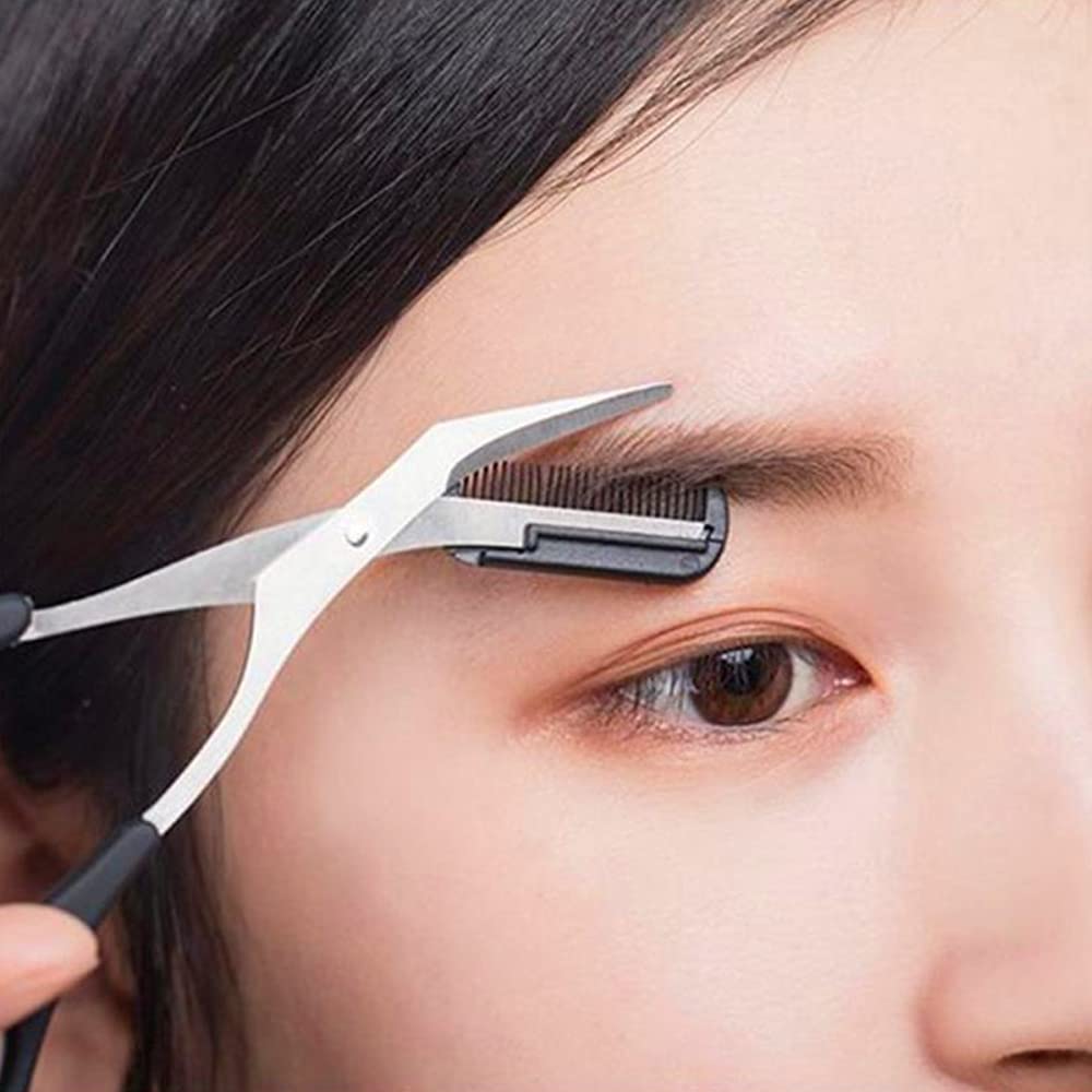 XUJINCN 3-in-1 Eyebrow Scissors Kit，for Personal Facial Hair Removal,Multifunctional Ms. Exfoliating Beauty Tool，Including；Eyebrow Comb Scissors, Hair Removal Tweezers,Eyebrow Razor（Black