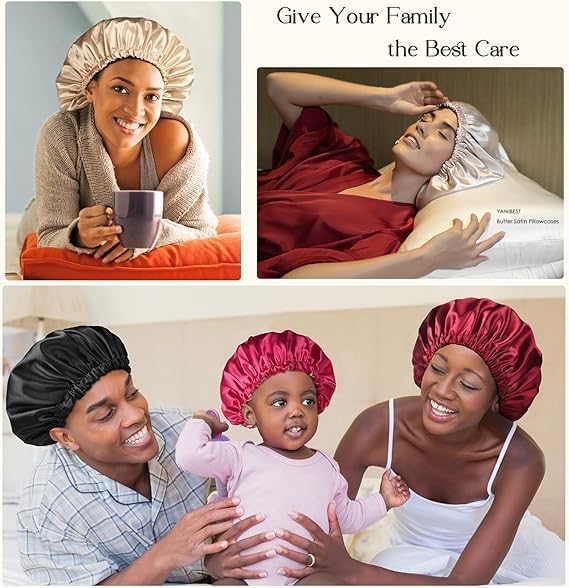 YANIBEST Silk Bonnet - Adjustable Double Layer Satin Hair Bonnet for Sleeping | Reduces Frizz for Curly Hair
