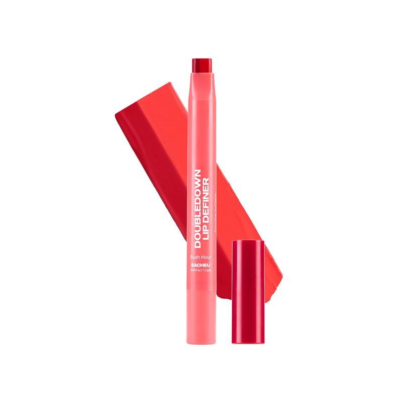 Sacheu DoubleDown Lip Definer — 2-in-1 Lip Liner & Balm — Long-Lasting Korean Make Up Lipstick with Satin Finish, Avocado Oil & Vitamin E (Rush Hour)