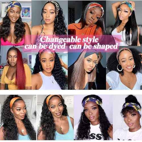Deep Wave Headband Wig Human Hair for Black Women None Lace Front Wigs Curly Human Hair Headband Wig Glueless Wear and Go Water Wave Headband Wigs 22 Inch