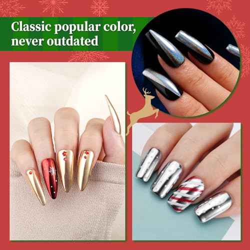 Pretty Diva Chrome Nail Powder - 9 Colors Metallic Mirror Effect Red Chrome Nail Powder Xmas Red Green Gold Silver Blue Pink Holographic Nails Chrome Powders