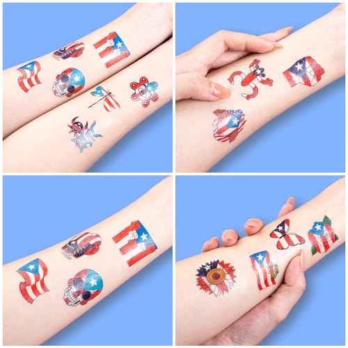 96 PCS Puerto Rico PR Puerto Rican Flag Pre-Cut Temporary Tattoos for Kids | Super Cute Themed Birthday Party Favors, Supplies, Decorations, Fake Tattoo Stickers (multiple)