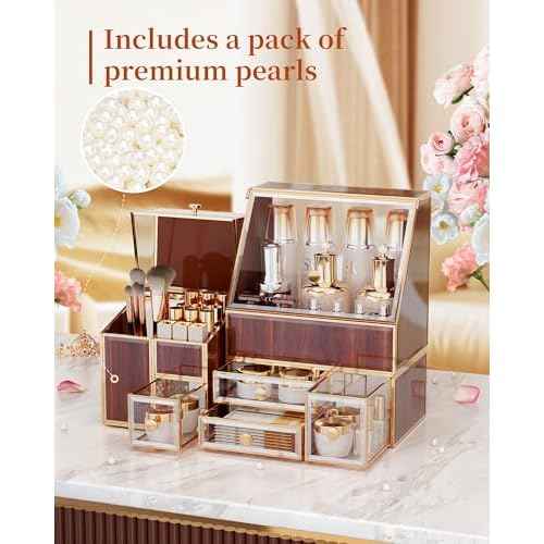 Glass Makeup Storage for Vanity and Bathroom Countertop ? Large Cosmetic Display Case and Skincare Storage Solution