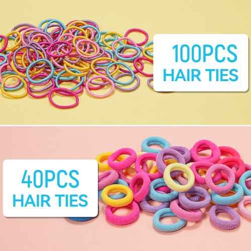 TsMADDTs Elastic Hair Ties, Colorful Hair Accessories for Baby Toddlers Kids Girls, 26 Colors Small Rubber Bands Set with Ties and Clips, Styling Tools