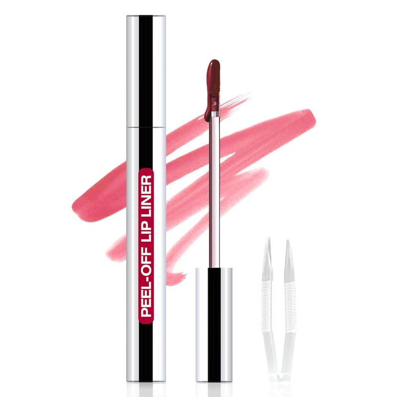 JUAAZIN Matte Lip Stain Peel Off Lip liner with Tweezer, Pinkish Red Peel Off Lip Stain, Long Lasting Waterproof Lipstick Lip Gloss Tattoo, Transfer-proof for All Skin Types, 0.12 fl oz 06#