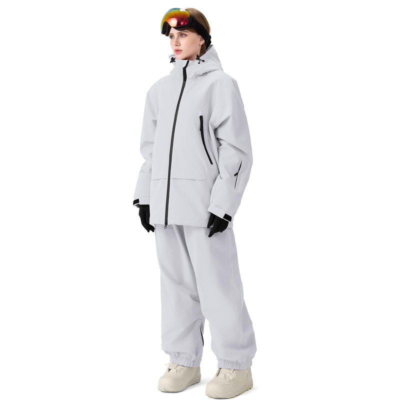Oymyakon Womens Ski Suit Waterproof Snow Suits Snowboard Jacket and Pants Set Baggy Winter Insulated Snowsuit Coats Lightgrey S