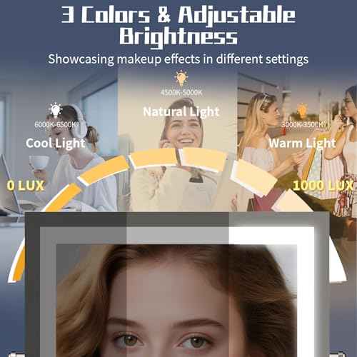 Wall Mounted Makeup Mirror with Lights 4000mAh Rechargeable Double Sided 1X/10X Magnifying Lighted Vanity Mirror with 3 Color Lights & Touch Dimmable 360¡Æ Rotation Extension Swing Arm for Bathroom