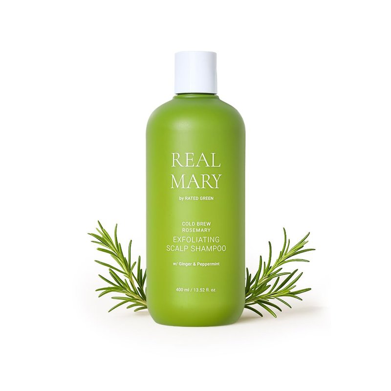 RATED GREEN Real Mary Exfoliating Dry Scalp Shampoo, 13.52 fl oz - Organic Rosemary Hair for Itchy , Gentle Scalp Moisturizer, with Ginger & Peppermint Oil