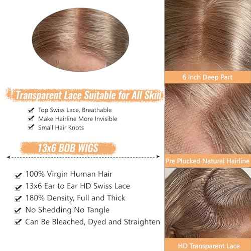Munx 3x6 HD Lace Front Wigs 100% Human Hair Ash Blonde Bob Wig Pre Plucked 180% Density Glueless Transparent Lace Front Wig for Black Women with Baby Hair 14in Bleached Knots