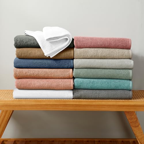 Great Bay Home Taupe Washcloth Set ? 100% Cotton 12-Pack 13"x13", Absorbent & Quick-Drying, Soft & Durable