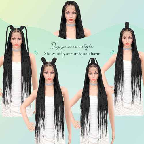 Braided Wigs for Women Knotless Braided Lace Front Wigs with Baby Hair Box Braid Wig 13x8 Inches HD Lace Frontal Black Braided Wigs 36 inches
