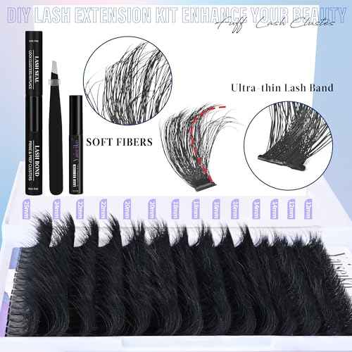 Mega Lash Clusters Kit 300D Thick 12-25mm Volume Cluster Eyelash Extensions Kit 224Pcs Wispy Individual Lashes with Lash Bond and Seal and remover Eyelash Clusters Soft False Eyelashes by Yaiseiko