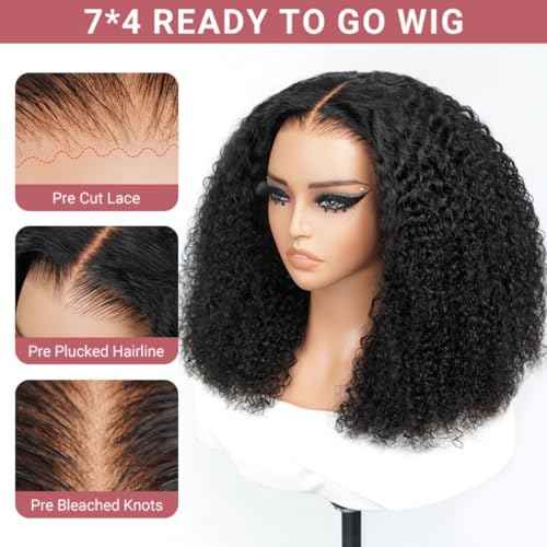 WestKiss Curly Wigs Human Hair Lace Front Wigs Kinky Curly 4x7 Closure Wig Pre Cut Lace Ready To Go Glueless Wigs Human Hair Bleached Knots Pre Plucked Human Hair Lace Front Wig 14 Inch
