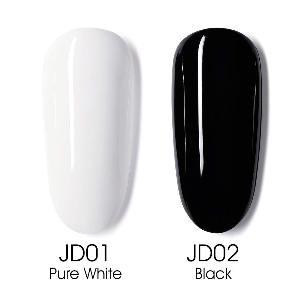 VENALISA 2Pcs 15ml Black White Gel Nail Polish Kit, Nail Gel Polish Set Soak Off UV LED Nail Art Starter Manicure Salon DIY at Home