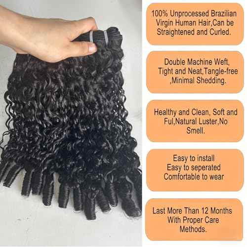 4 Bundles Burmese Curly Bundles Human Hair 12 Inch 3C4A 100% Unprocessed Human Hair Spiral End Quick Water Wave Real Human Hair Extensions Natural Black