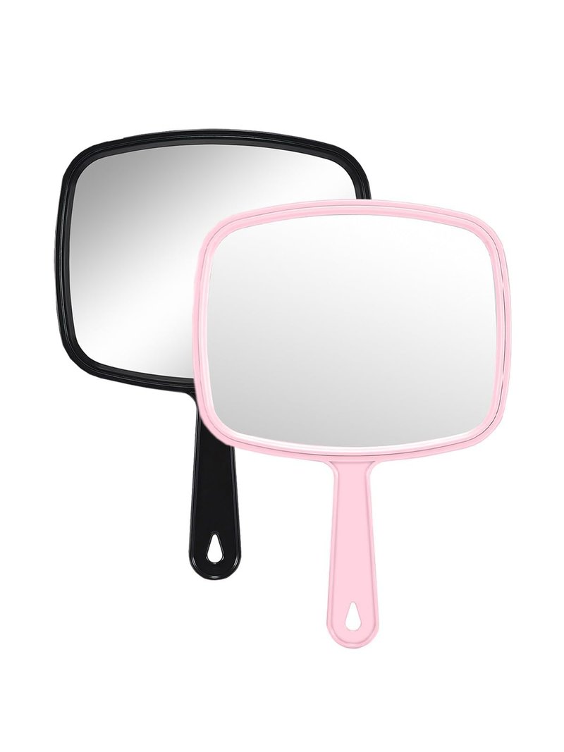 Gladmart Hand Mirror Salon Barber Hairdressing Handheld Mirror with Handle(Square,Black and Pink,7.4 x 10.3 inches)