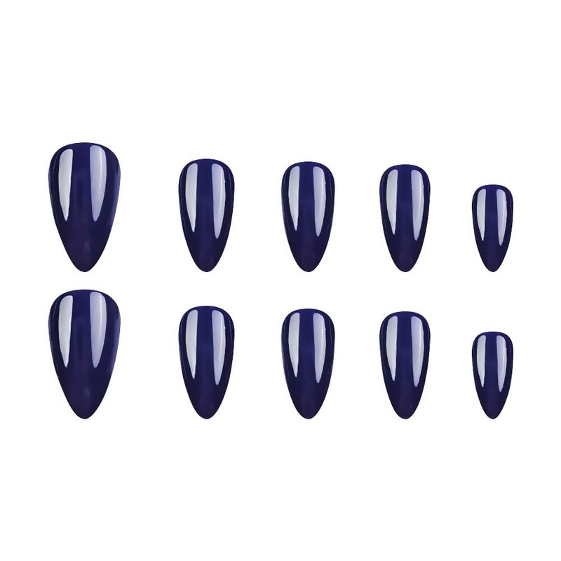 Navy Blue Press on Nails Medium Almond Dark Royal Fake Nails with Royal Blue Design Solid Colour Acrylic False Nail Artificial Stick on Nail for Women 24Pcs