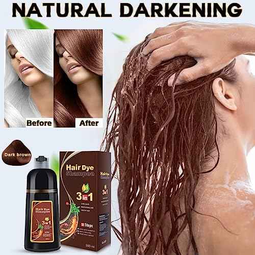 IIIMEIDU Dark Brown Hair Dye Shampoo for Gray Hair, 3 in 1 Herbal Ingredients Natural Shampoo Hair Dye for Women Men, Grey Coverage 500ml