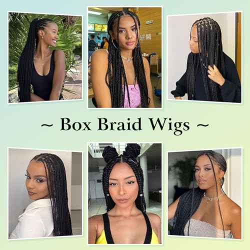36 inch Single Full Lace Braided Wigs for Black Women, 360 HD Lace Knotless Box Braid Wigs with Baby Hair Black Synthetic Braid Wig