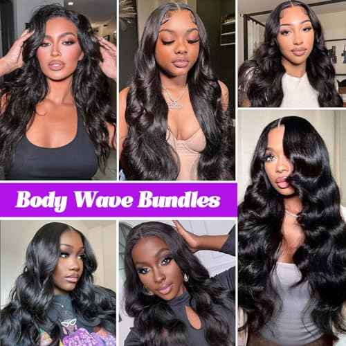 12A Body Wave Bundles Human Hair 16 18 20 Inch Human Hair Bundles 100% Unprocessed Brazilian Virgin Hair 3 Bundles Human Hair Extensions for Women Quick Weave Hair Natural Black