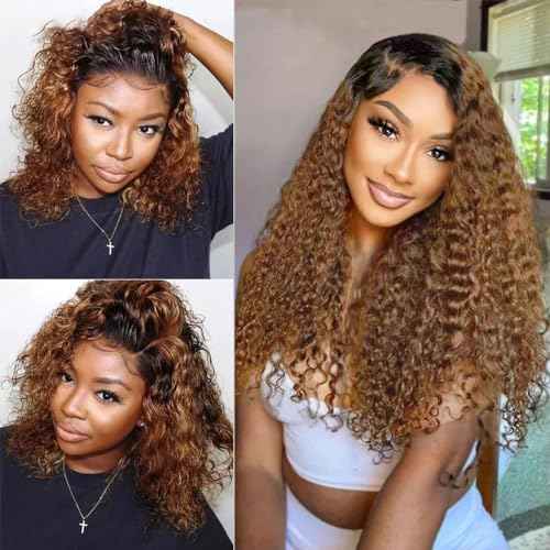 Ombre Deep Wave Bundles Human Hair 30 32 34 Inch Brown Loose Deep Human Hair Bundles Unprocessed Brazilian Virgin Remy Hair Extensions 1B/30 Bundles Hair Weave