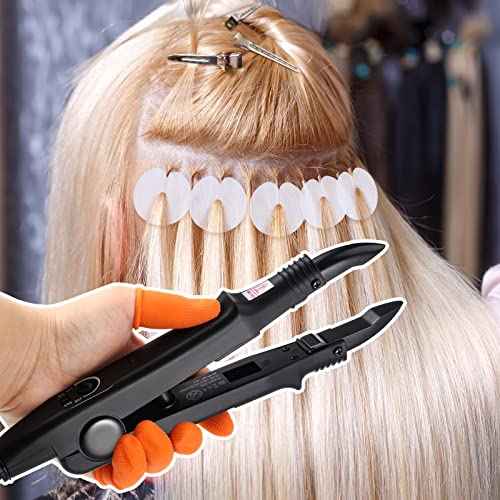 Keratin Hair Extension Kit: Heat Iron, Keratin Glue Granules, Protector Templates, Hair Clips, and Finger Protector(Black)