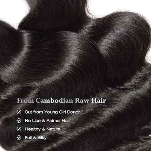 ASHINE Hair Bundles Body Wave Straight Unprocessed Cambodian Raw Hair Bundles Top Virgin Hair Weave Human Hair Bundle Natural Black Hair Extension for Women 22 Inch