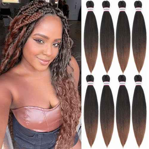 ATRAENTE Pre Stretched Braiding Hair,20 Inch Ombre Braiding Hair, Two Tone Yaki Texture Prestretched Crochet Braids Professional Synthetic Hair Extension Itch Free Hot Water Setting (20" T1B/30#)