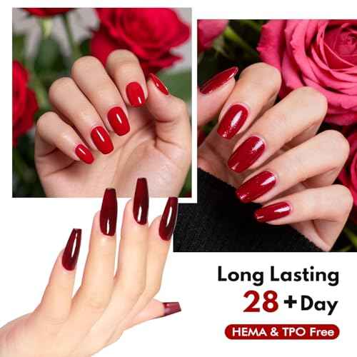 FZANEST 30pcs 12ml Red Gel Nail Polish Set TPO & Hema-free, Cherry Blood Bright Red Orange With Top Coat Base Builder Gel Nail Glue Soak Off Gel Polish Kit For Nail Salon Home Gifts for Women