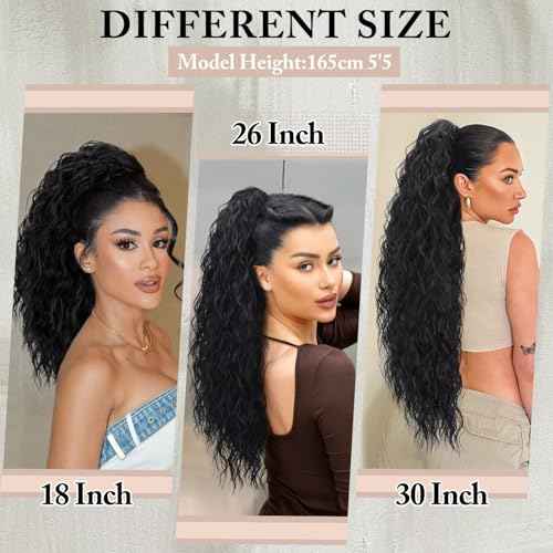 Ponytail Extension, Claw Clip Ponytail Extension Long Black Curly Clip in Pony Tails Hair Extensions 30 Inch Synthetic Layered Fluffy Hairpieces for Women