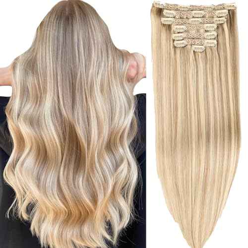 human hair clip in extensions Soft&Natural 120g 7pcs hair extensions real human hair clip insHair Straight&Invisible (20 Inch,#16/22)