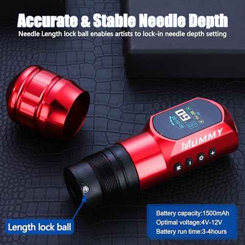 Mummy Tattoo Rotary Cartridge Machine Rotary Battery Pen with1500mAh Digital LED Display for Tattoo Equipment Supply (red)