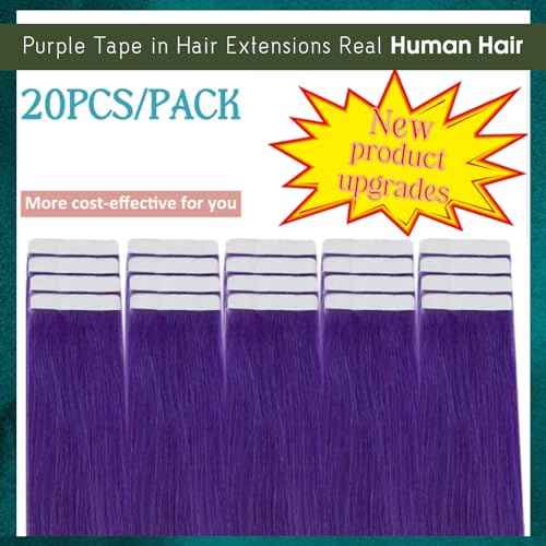 RUNATURE Purple Hair Extensions Human Hair Tape in Extensions 18 Inch 50g 20pcs Tape in Hair Extensions Colored Highlight Party Thick Tape in Human Hair Extensions #Purple