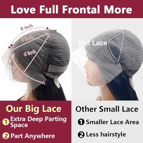 250 Density Straight Lace Front Wigs Human Hair 13x6 Full Lace Frontal Wigs 12A Brazilian Virgin Human Hair Wigs Extra Deep Parting Full Large Lace Wigs for Black Women #1B 18Inch