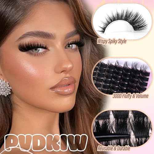 Fluffy Lash Clusters with Spikes Lash Extension Kit Volume Eyelash Clusters Kit Spikes Lash Clusters Kit 300D Wispy Eyelash Extension Kit 12-22mm Long Cluster Eyelash Extensions Kit