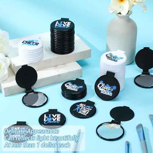 Wenqik 50 Pcs Cheerleader Mirror Gifts Bulk Cheerleading Compact Mirror Cheer Party Favors Folding Pocket Portable Makeup Mirrors for Football Rugby Game Team Friendship Gift(Blue Cheer)