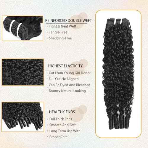 Burmese Curly Bundles Human Hair Water Wave Human Hair 100% Unprocessed Brazilian Virgin Remy Hair Bundles Quick Weave for Women Natural Black (Burmese Curly Natural Black, 18 20 22 Inch NEW)