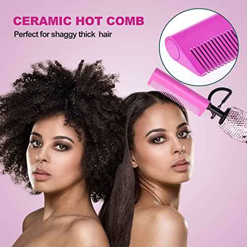 LURA Pink 180-500¡ÆF Hot Comb Electric for Wigs,Straightening Comb for African American Hair,Pressing Combs,Bling Diamonds Hair Straightener Brush for Women