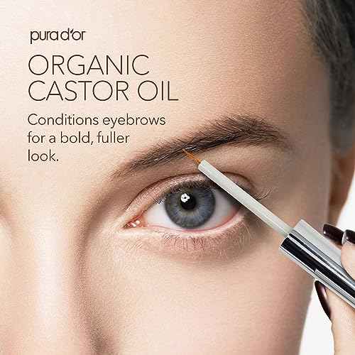 PURA D'OR 4 Oz ORGANIC Castor Oil - w/ 2 BONUS Empty Brushes - 100% Pure USDA Certified Cold Pressed, Hexane Free Eyelash & Eyebrow Serum - For Fuller, Thicker Lashes & Brows - Skin & Hair