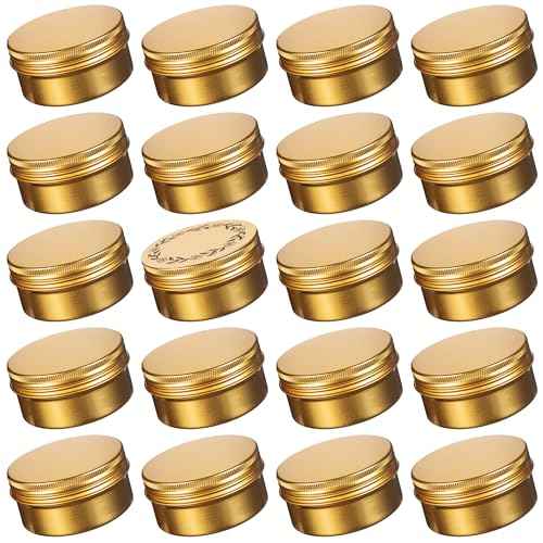24 Pack 3oz Screw Top Aluminum Tin Jars with Screw Lids and Blank Labels - Refillable 90ml Metal Containers for Lip Balms, Candles, Salves, Spices, Crafts (Gold)