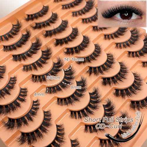 Fluffy Lashes Mink 3D Cat Eye Dramatic Thick Volume EyeLashes Wispy 16mm Full Lash Strips Faux Mink Eye Lashes C Curl Short Cat Eyelahses Pack YH302