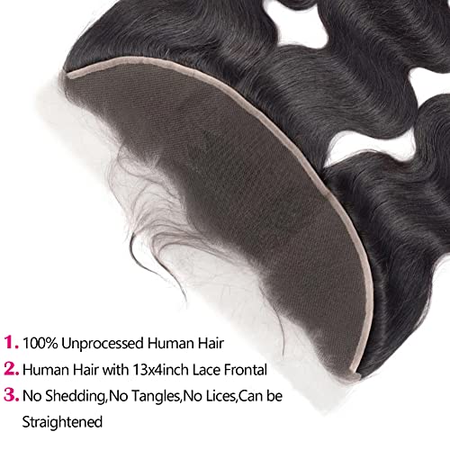 ALIANNA 13x4 Body Wave Human Hair HD Transparent Lace Frontal Closure, 10A Unprocessed Brazilian Virgin Hair, 16 Inch, Black
