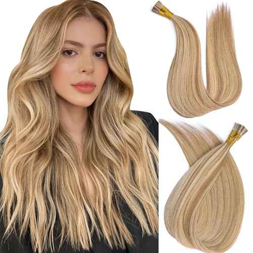 Remy I Tip Hair Extensions Human Hair 22 Inch #18/613 Dark Blonde Highlighted Bleach Blonde Itip Human Hair Extensions Invisible Silky Straight 30g/30s