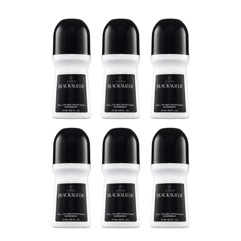 AVON Black Suede Roll-On Antiperspirant Deodorant for Men, 24-Hour Protection, Masculine Sandalwood Scent, Quick-Drying & Non-Staining Mens Deodorant, 6 Pack (2.5 oz Each)