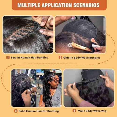 12A Human Hair Bundles 20 20 20 Inch Body Wave Bundles Human Hair 100% Unprocessed Brazilian Virgin Organique Quick Weave 3 Bundle for Women Wet and Wavy Human Hair Extensions Natural Black