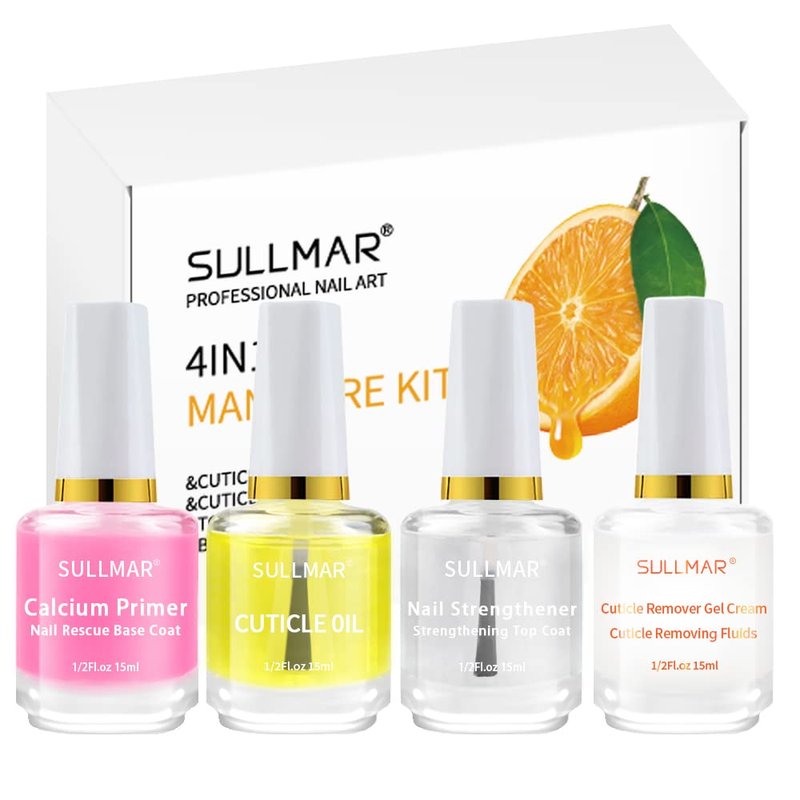 Nail Hardener & Strengthener - 4-in-1 Calcium Primer for Thin Nails | Repair Kit with Cuticle Oil & Remover